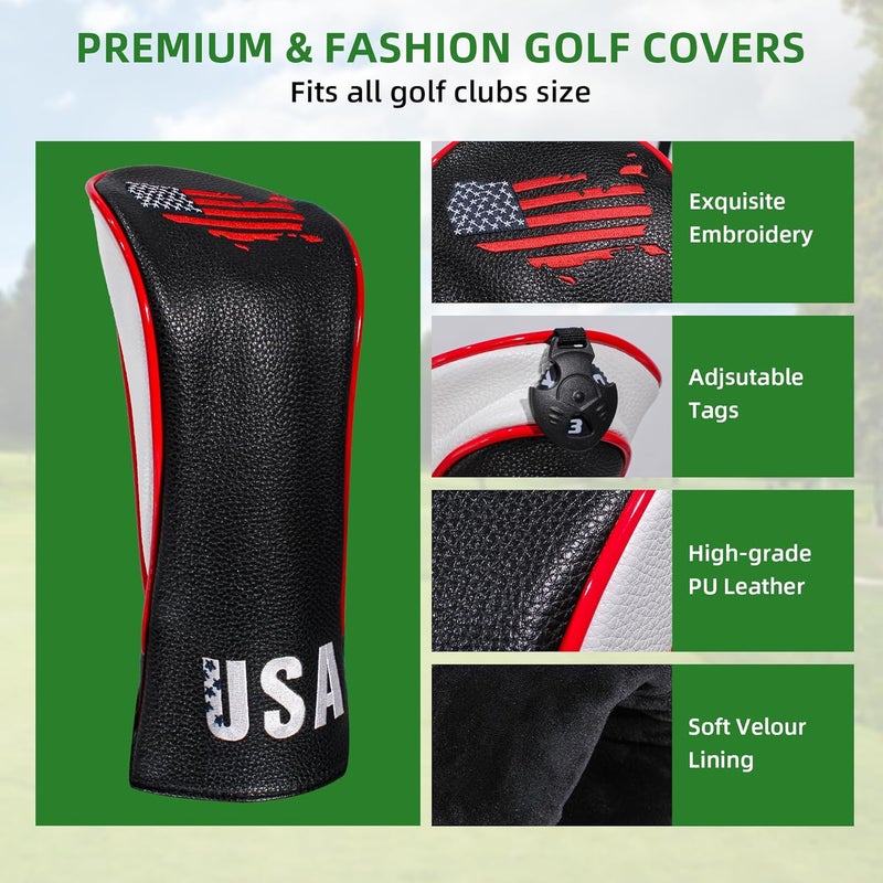 Frimon Golf Club Head Covers,4pcs or 1pc USA Golf Head Covers for Woods and Driver Fairway Hybrid - PU Leather Mallet Blade Putter for Men Women Golf Enthusiast - Image 3